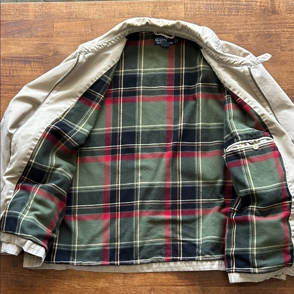 Polo Ralph Lauren Khaki Jacket Men’s 2XL Zip-Up Preppy Casual Plaid Lining​​​​